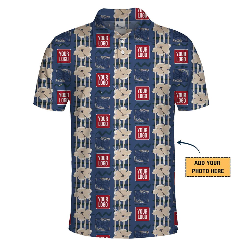 Striped Vintage Blue Hawaiian Polo Shirt Custom Your Logo