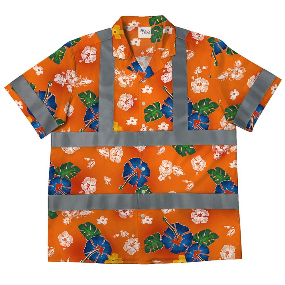 Custom Logo Construction Hawaiian Shirt With Reflective Stripe