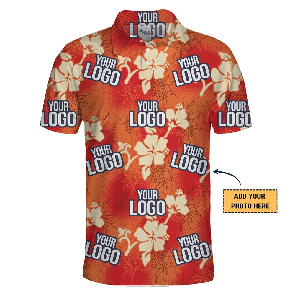 Custom Orange Hibiscus Aloha Polo Shirt With Live Preview