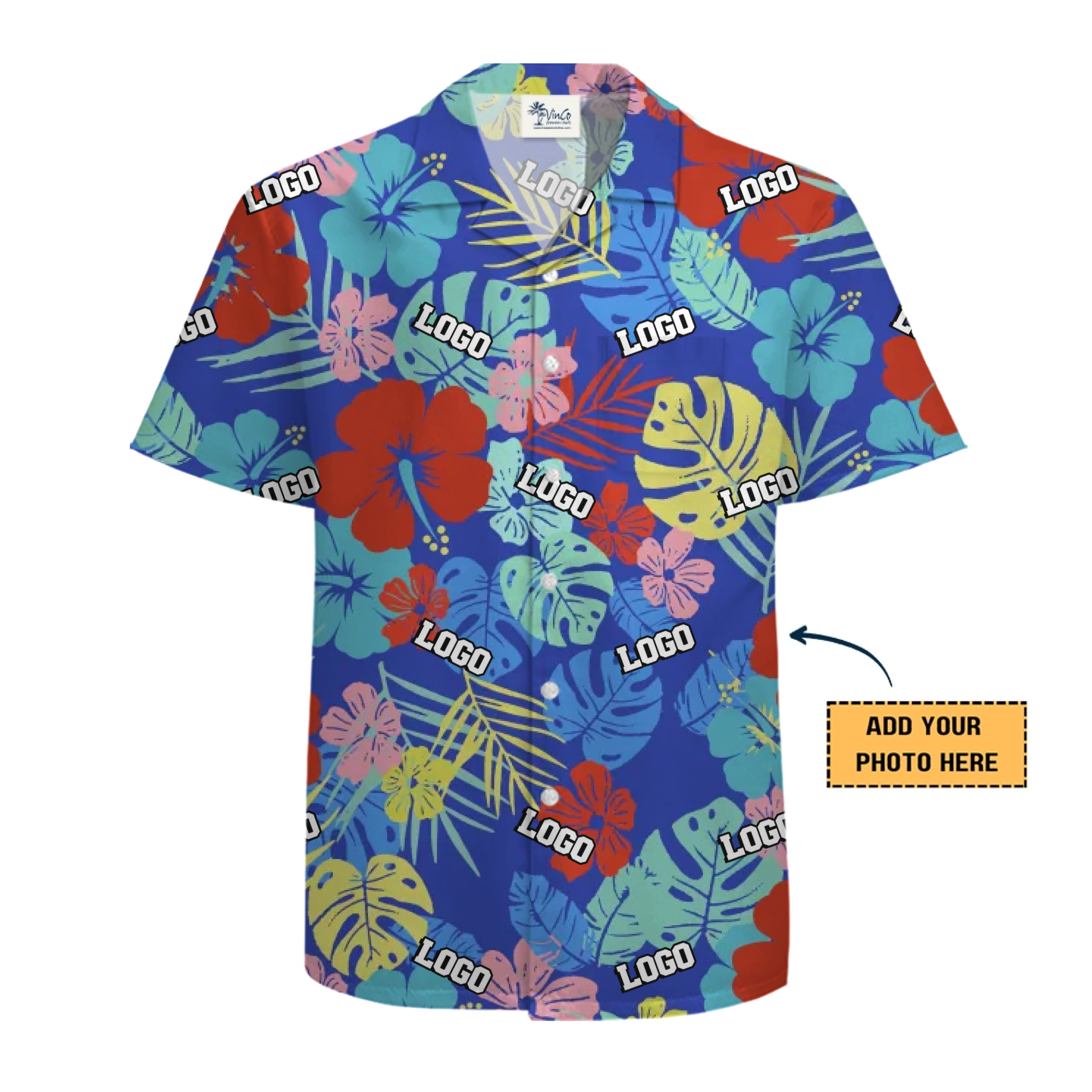 [Live Preview] Custom Logo Tropical Flower Hawaiian Shirt