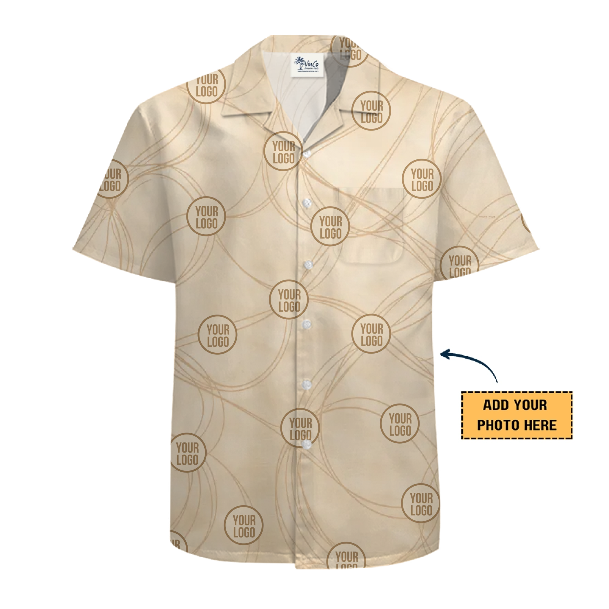 [Live Preview] Custom Logo Minimalist Beige Hawaiian Shirt