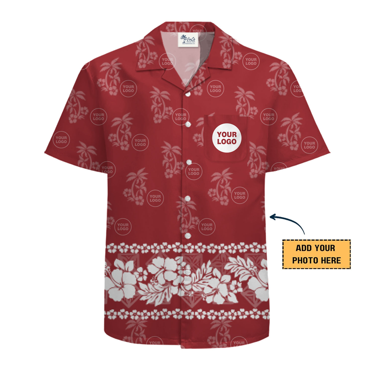 [Live Preview] Custom Hibiscus and Palm Tree Aloha Shirt With Logo