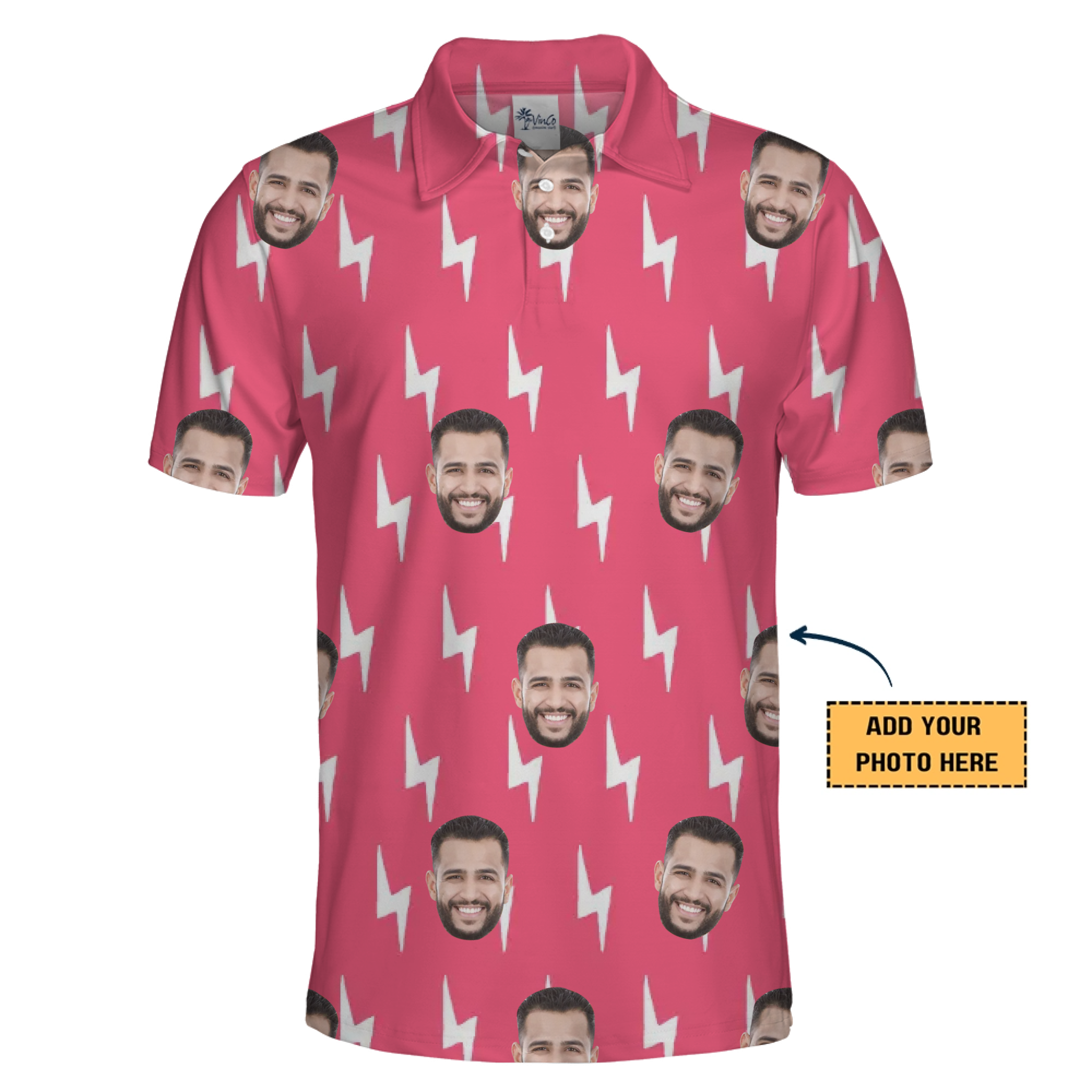 [Live Preview] Personalized Face Lightning Pattern Polo Shirt