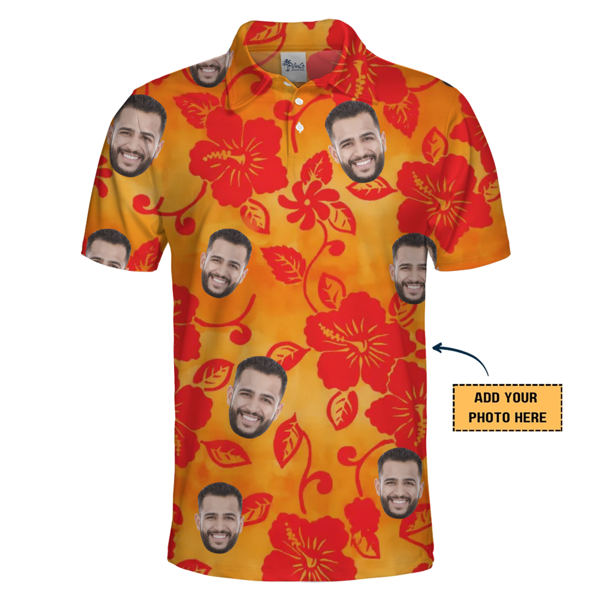 [Live Preview] Personalized Face Hibiscus Polo Shirt
