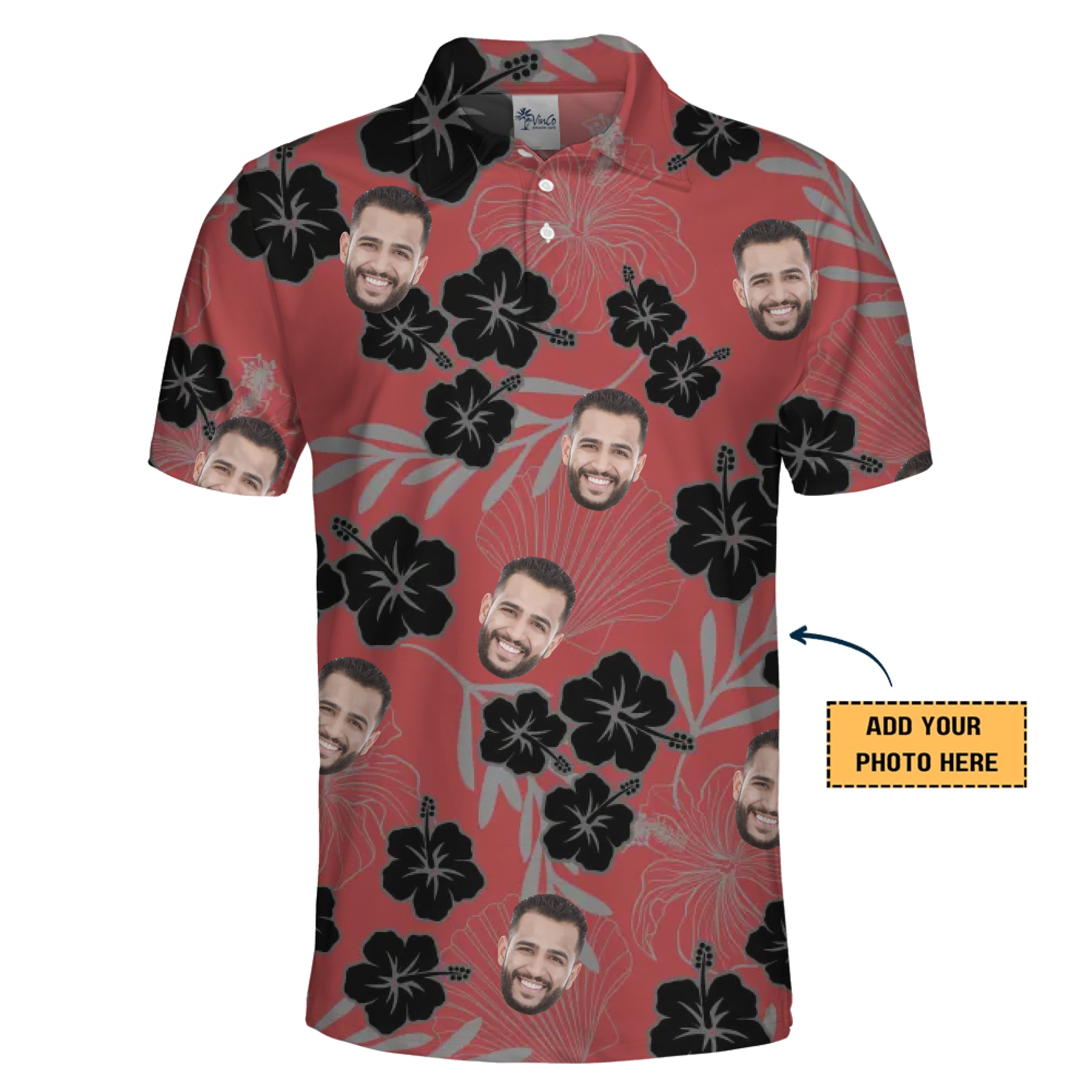 [Live Preview] Personalized Face Tropical Hibiscus Polo Shirt