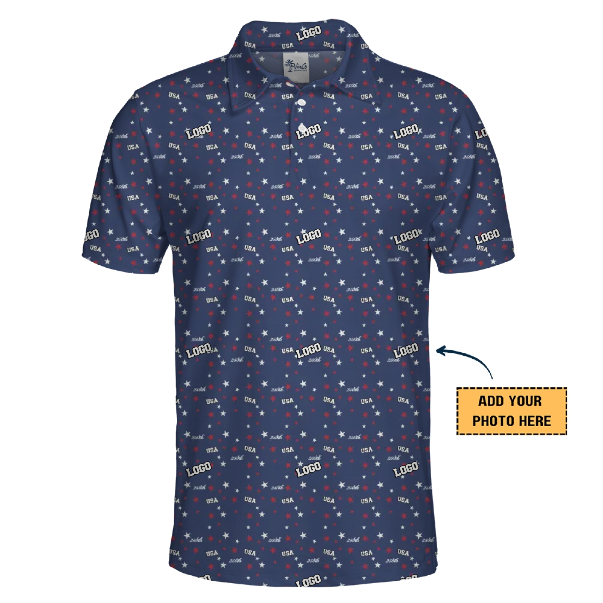 [Live Preview] Custom Logo Patriotic Stars Polo Shirt