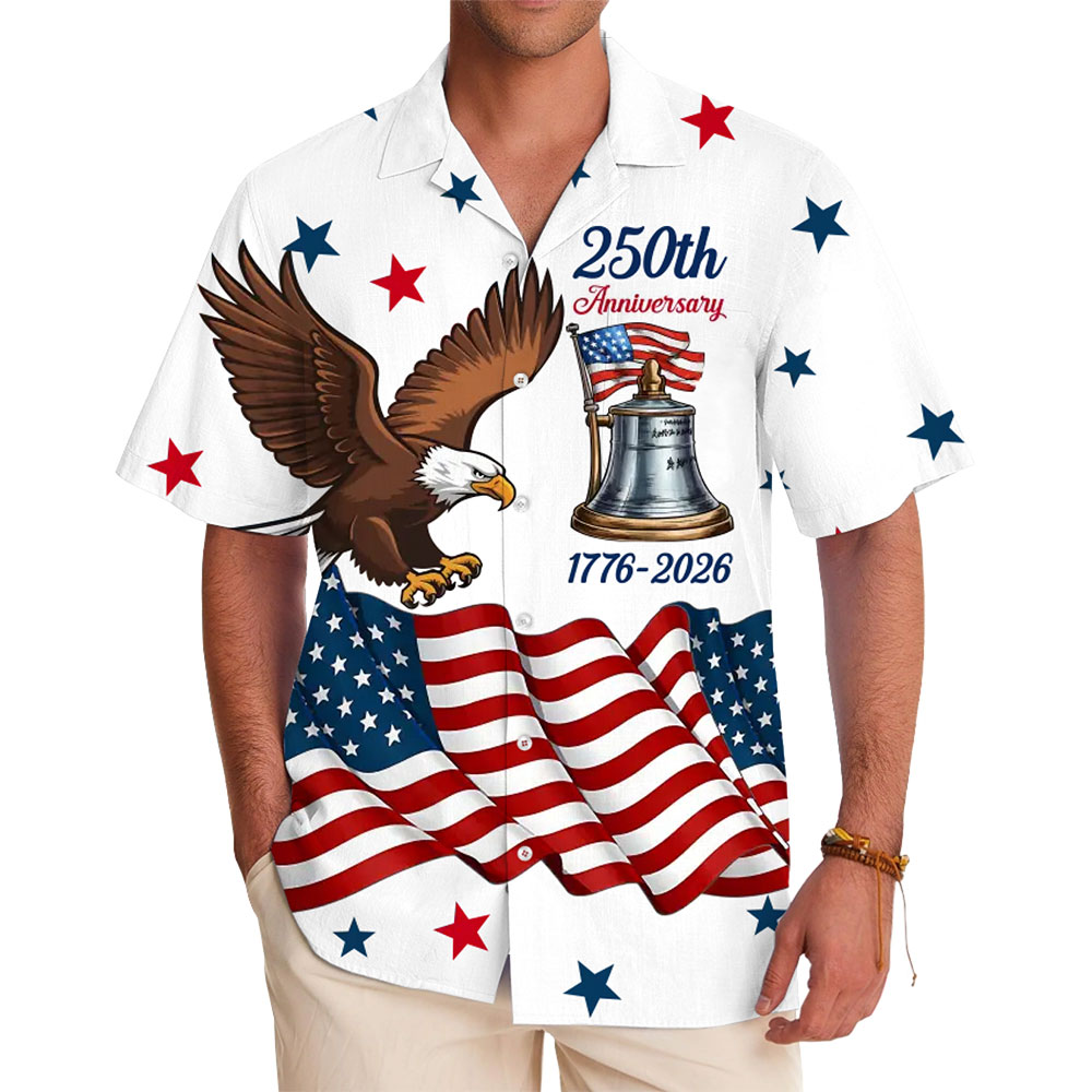 Bold Patriotic Hawaiian Shirt with Liberty Bell and Flag Design - variant image 1