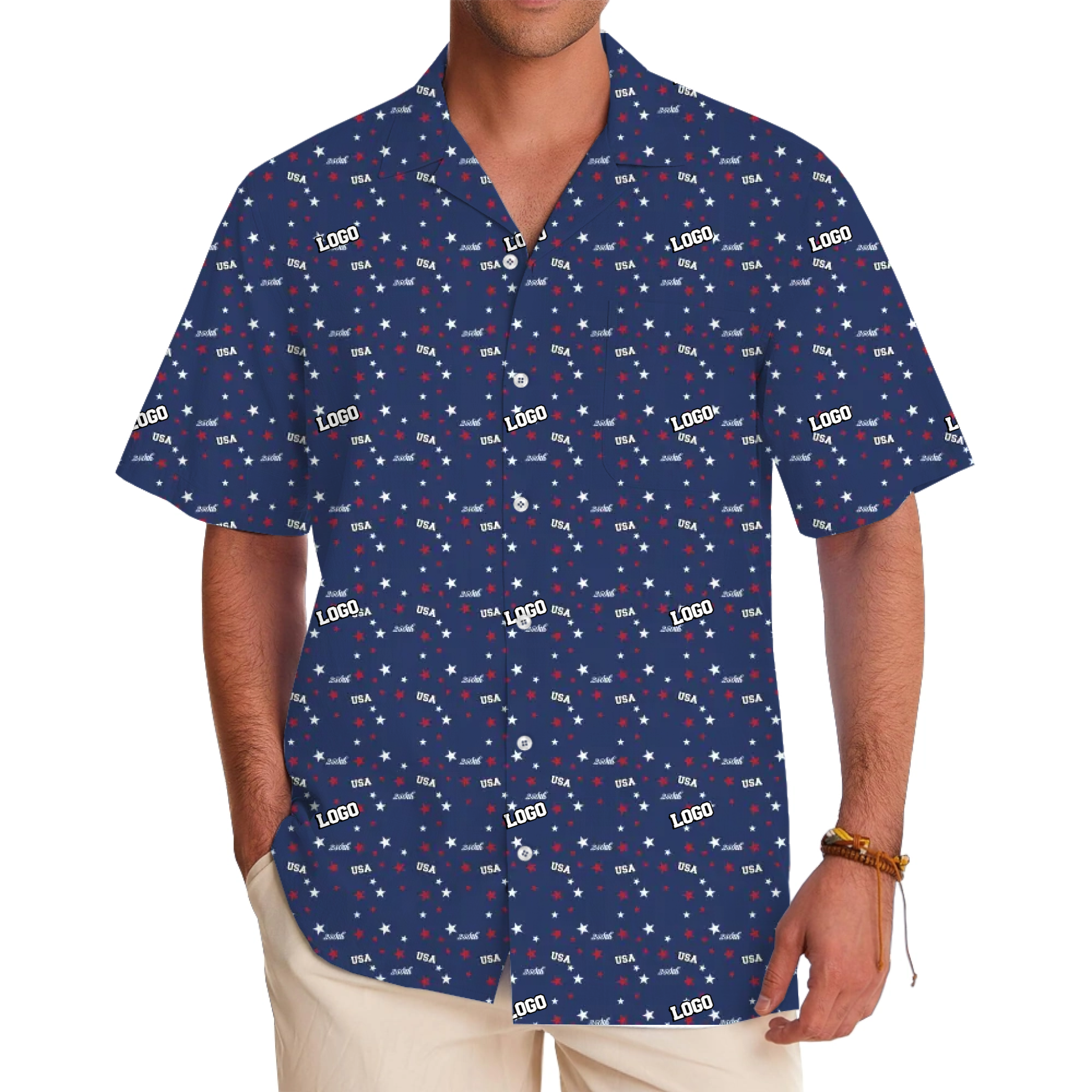 [Live Preview] Custom Logo USA Star Pattern Hawaiian Shirt - variant image 1