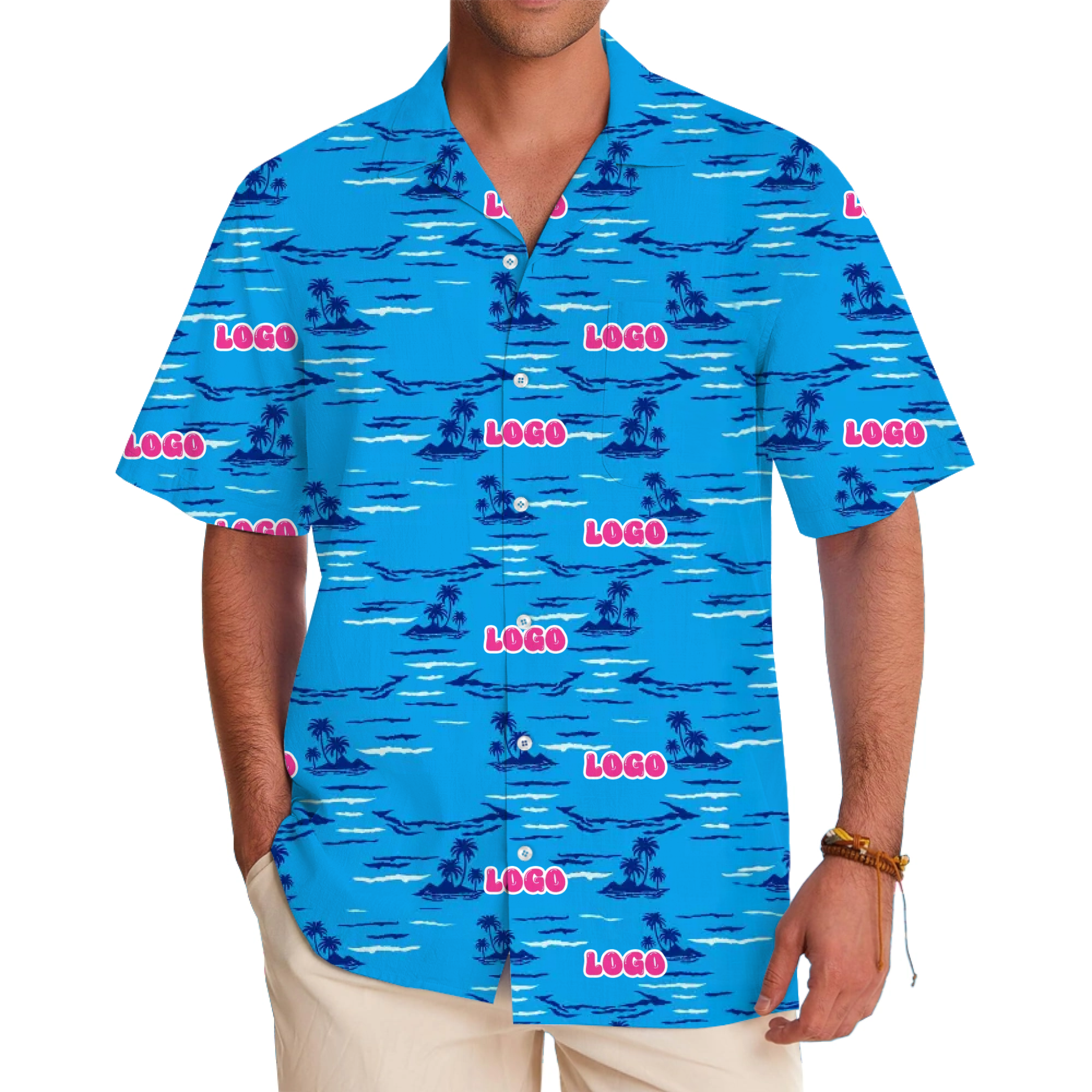 [Live Preview] Custom Logo Tropical Ocean Island Hawaiian Shirt - variant image 1