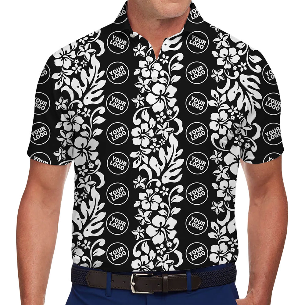 Monochrome Hawaiian Polo Shirt Custom Your Logo - variant image 1