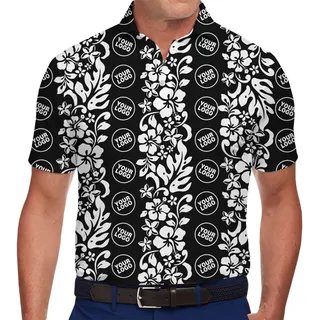 Monochrome Hawaiian Polo Shirt Custom Your Logo