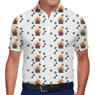 [Live Preview] Personalized Dog Face Paw Print Polo Shirt