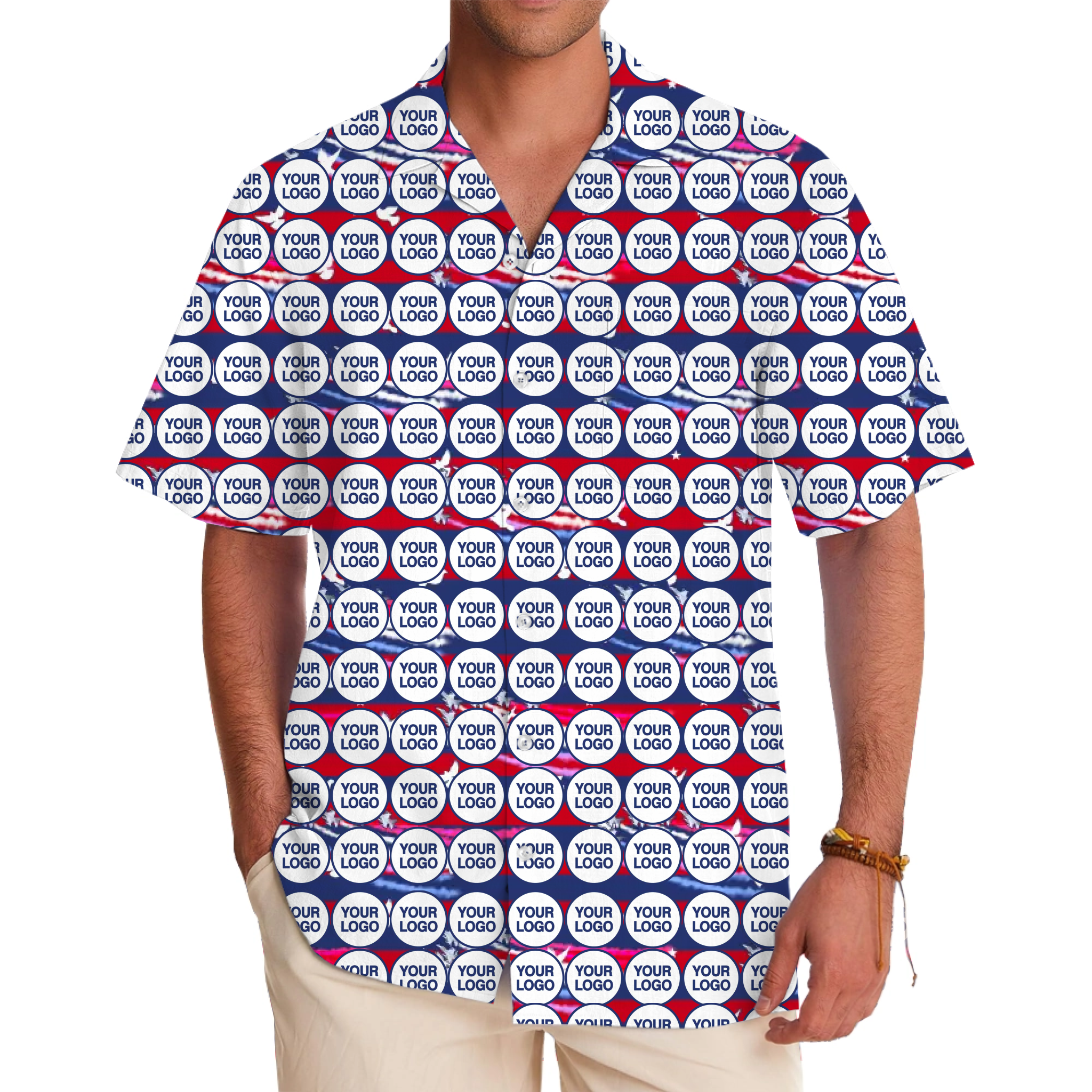 [Live Preview] Custom Logo Patriotic Stars Hawaiian Shirt - variant image 1
