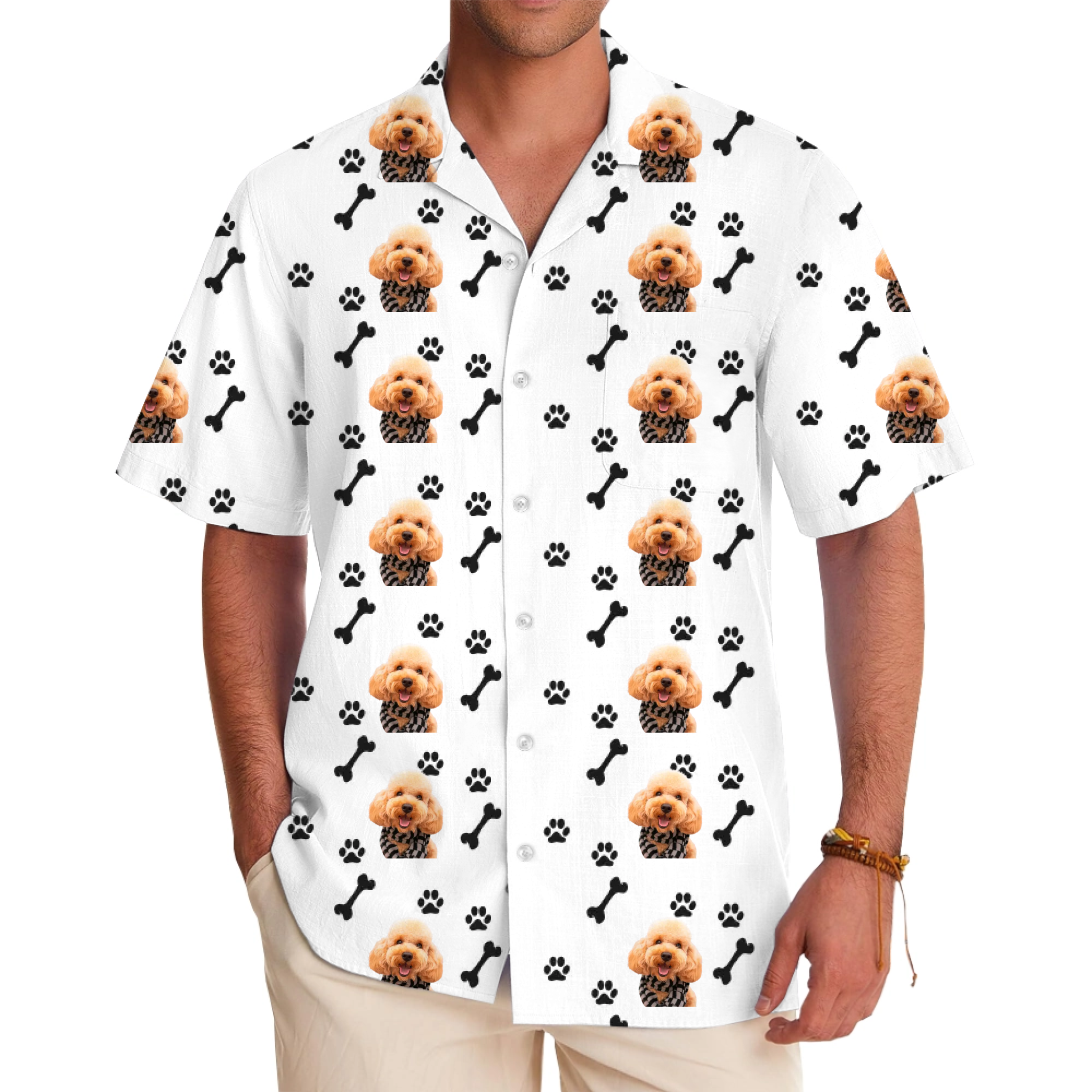 [Live Preview] Custom Pet Face Paw Print Hawaiian Shirt - variant image 1