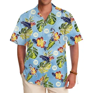 Logo Customized Hibiscus and Tropical Leaf Hawaiian Shirt
