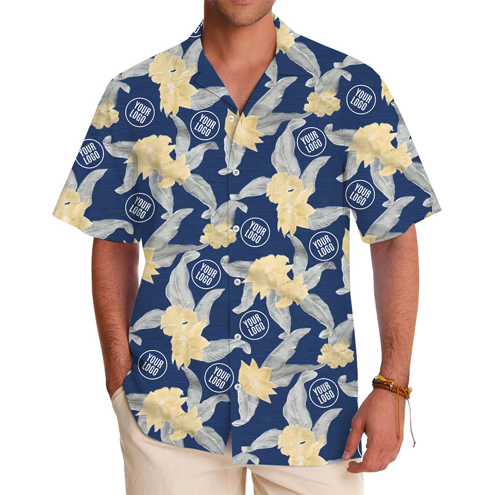 Customizable Blue Hawaiian Shirt with Yellow Flowers - variant image 1