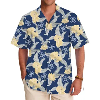Customizable Blue Hawaiian Shirt with Yellow Flowers