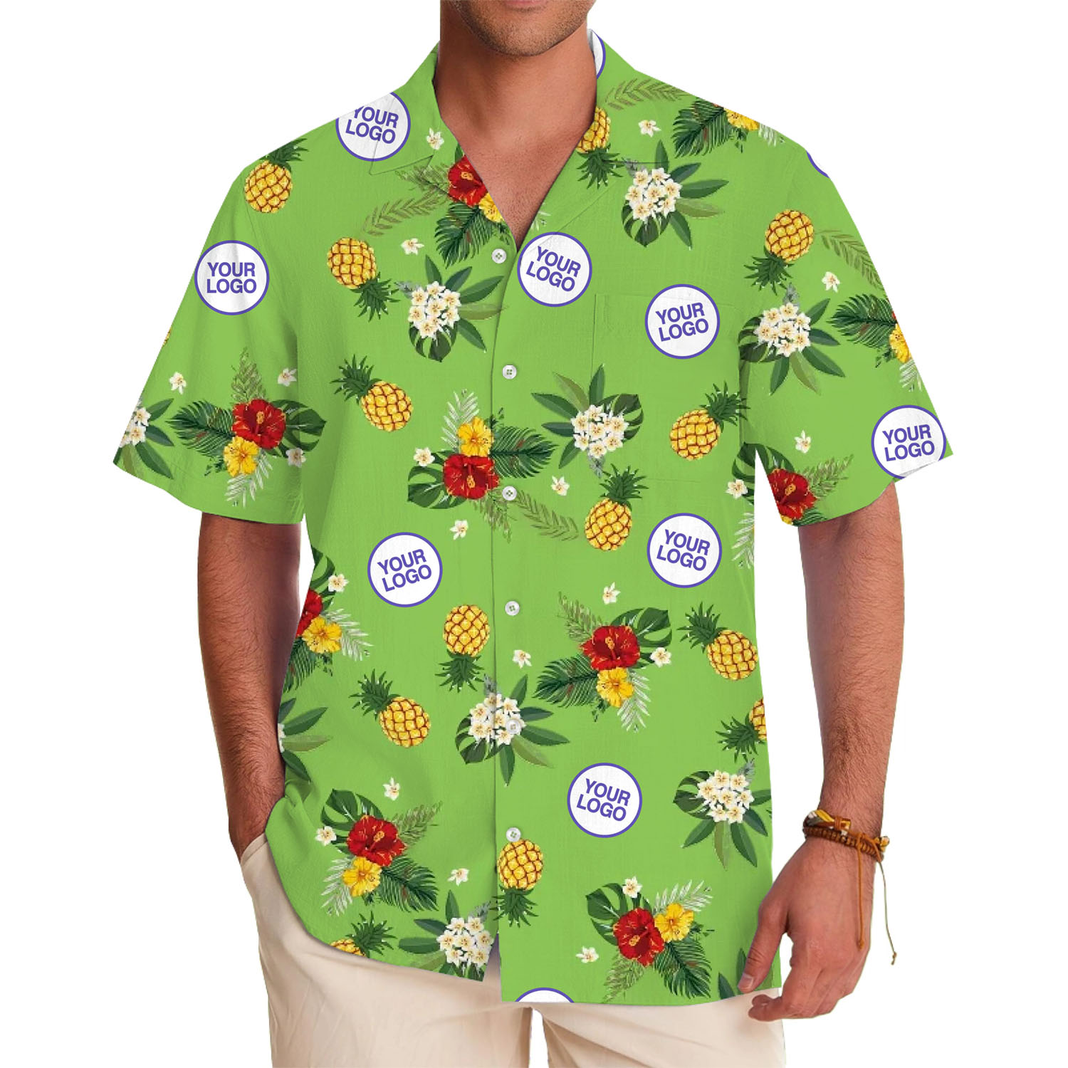Custom Pineapple and Hibiscus Hawaiian Shirt With Logo - variant image 1