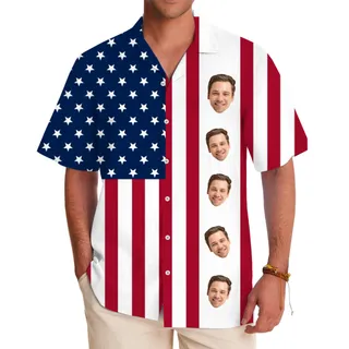 [Live Preview] Custom Face USA Flag Hawaiian Shirt