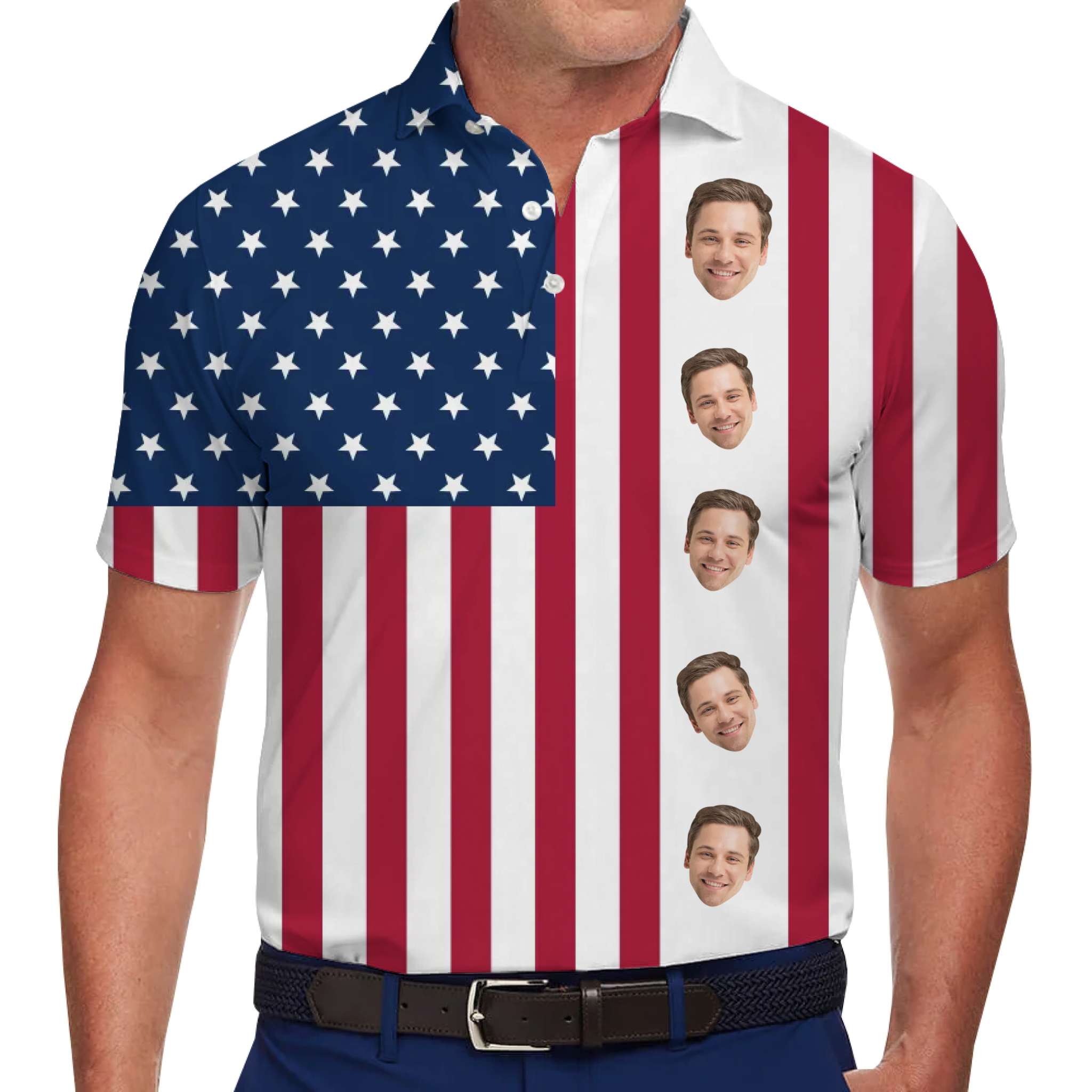 [Live Preview] Custom Face USA Flag Polo Shirt - variant image 1
