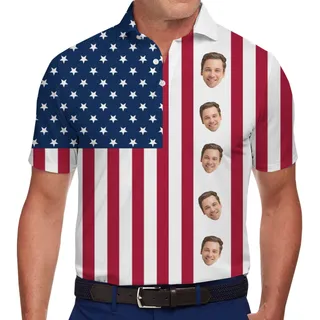 [Live Preview] Custom Face USA Flag Polo Shirt