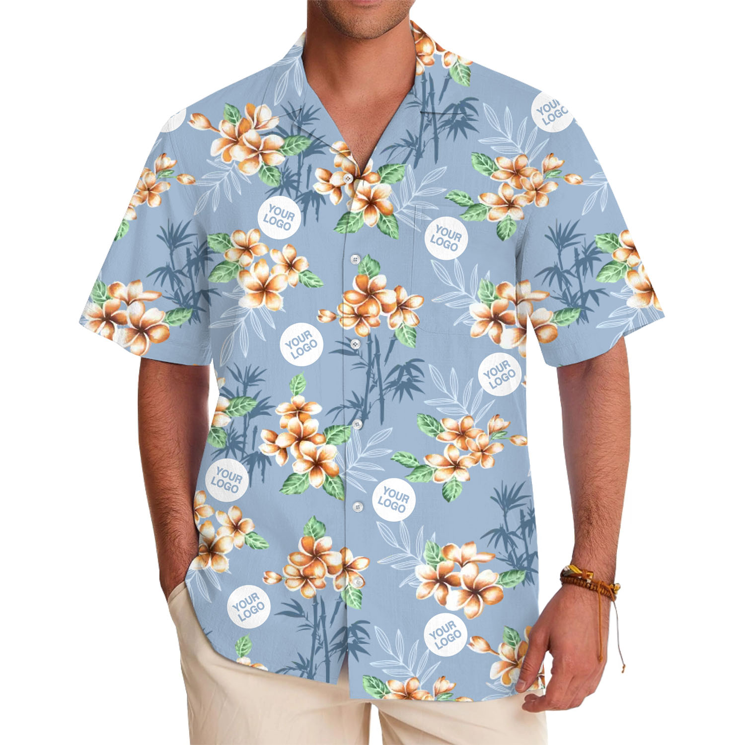 Logo Customized Bamboo Hibiscus Pattern Hawaiian Shirt - variant image 1