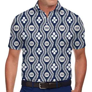 Customizable Navy Polo Shirt with White Flowers