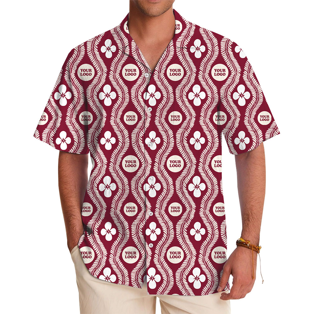 Customizable Red Hawaiian Shirt with White Flowers - variant image 1