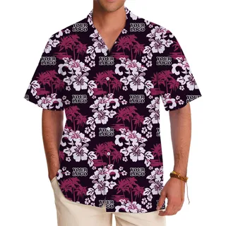 Personalized Hibiscus and Palm Tree Hawaiian Shirt for Branding