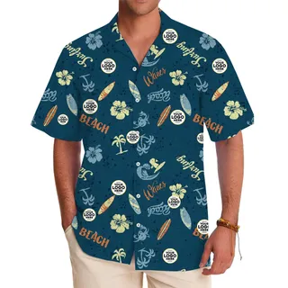 Custom Logo Hawaiian Shirt with Surf and Beach Design