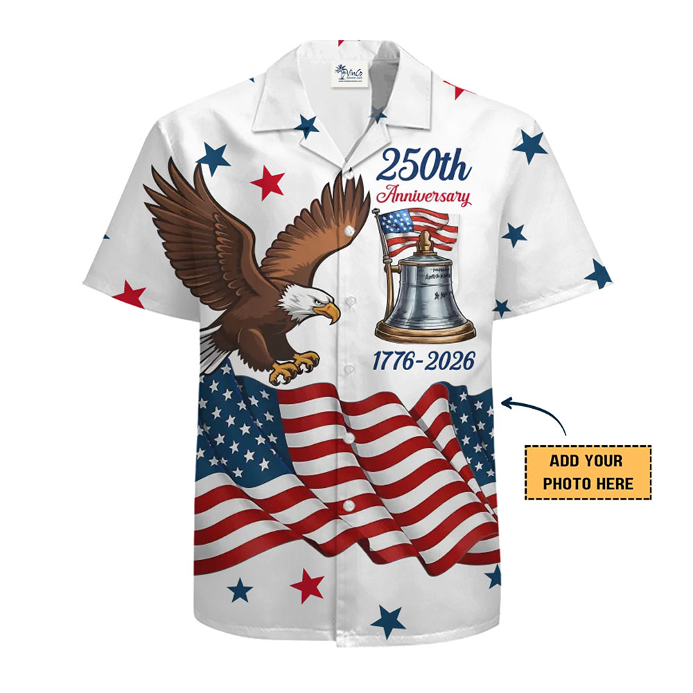 Bold Patriotic Hawaiian Shirt with Liberty Bell and Flag Design