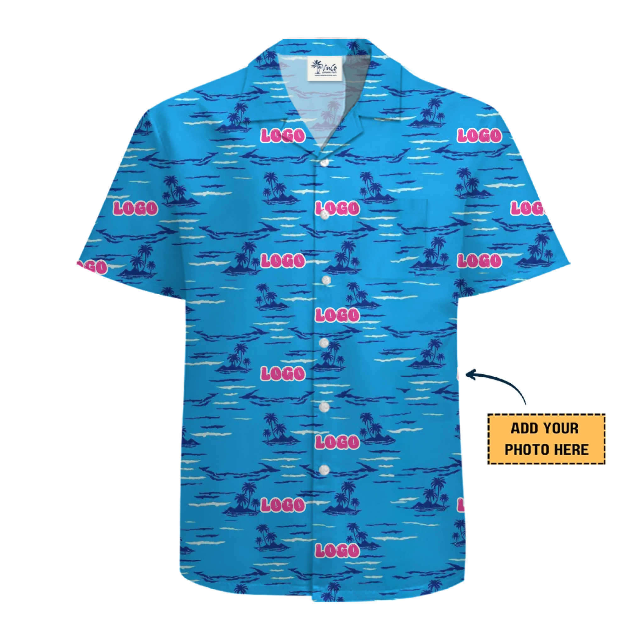 [Live Preview] Custom Logo Tropical Ocean Island Hawaiian Shirt