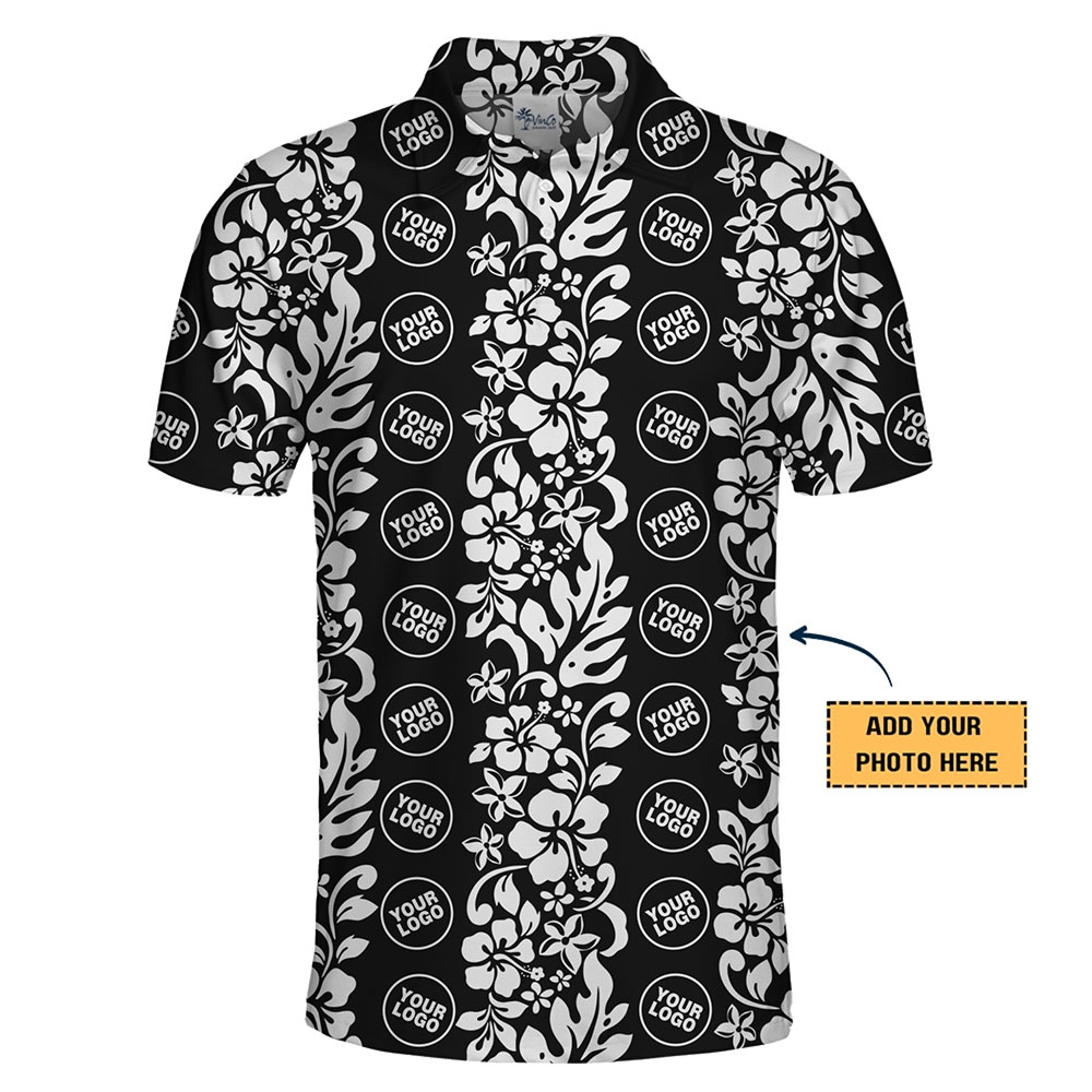 Monochrome Hawaiian Polo Shirt Custom Your Logo
