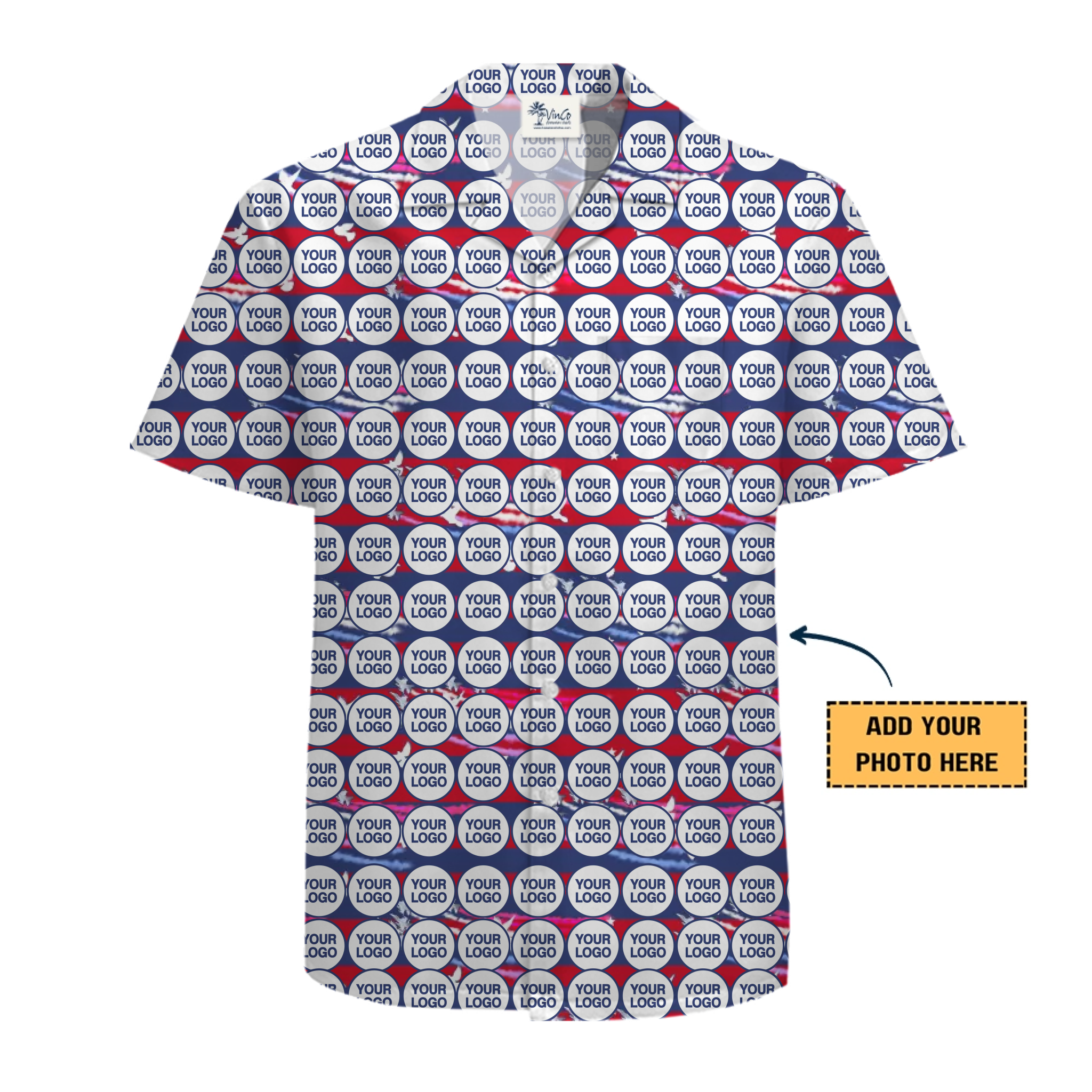 [Live Preview] Custom Logo Patriotic Stars Hawaiian Shirt