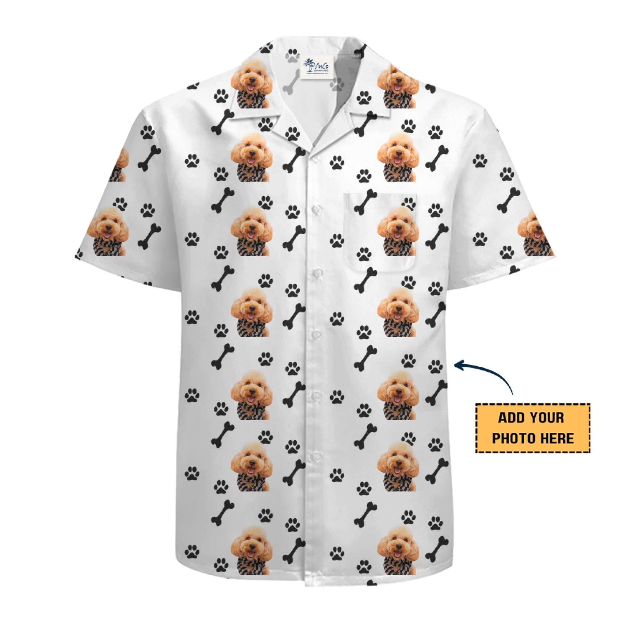 [Live Preview] Custom Pet Face Paw Print Hawaiian Shirt