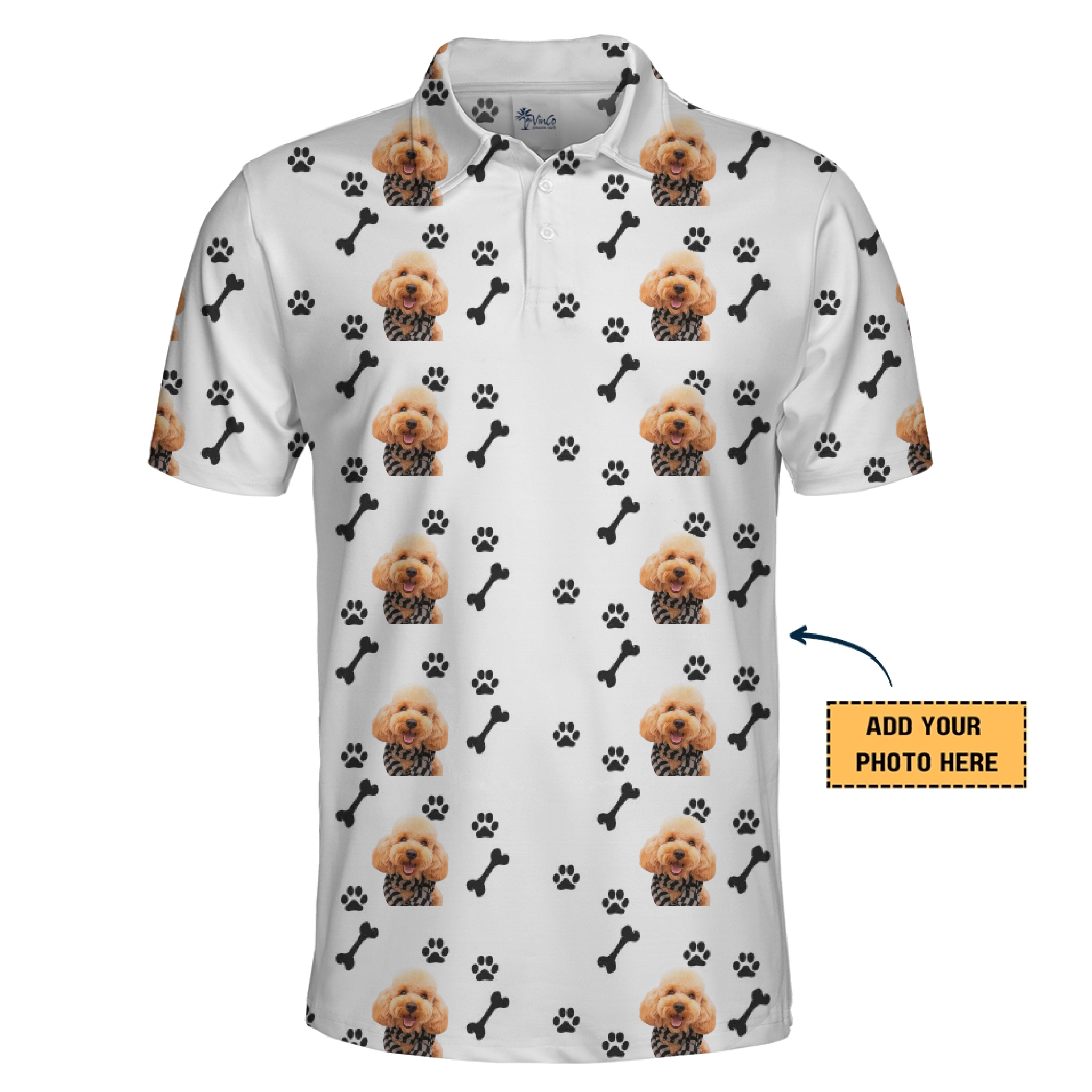[Live Preview] Personalized Dog Face Paw Print Polo Shirt