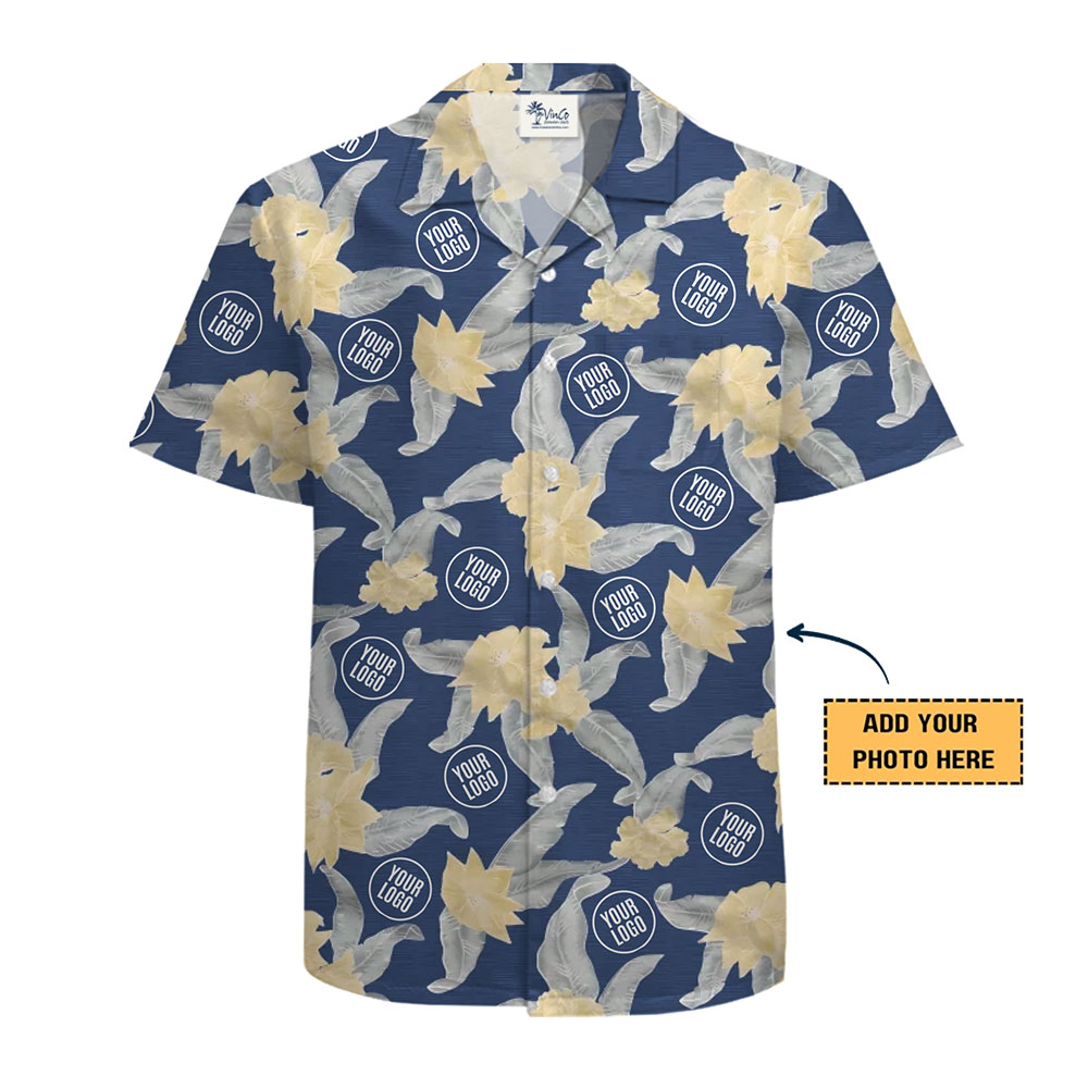 Customizable Blue Hawaiian Shirt with Yellow Flowers