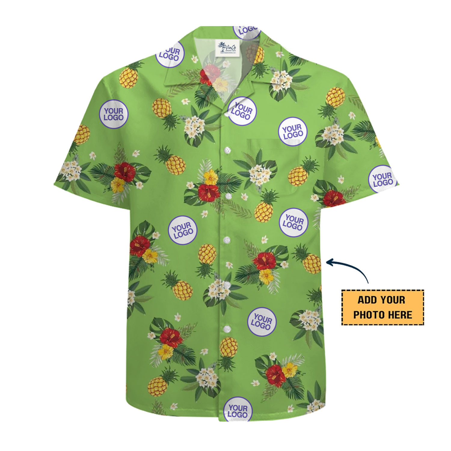 Custom Pineapple and Hibiscus Hawaiian Shirt With Logo