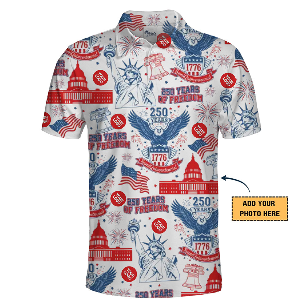 Classic American Heritage Polo Shirt Featuring Iconic Symbols