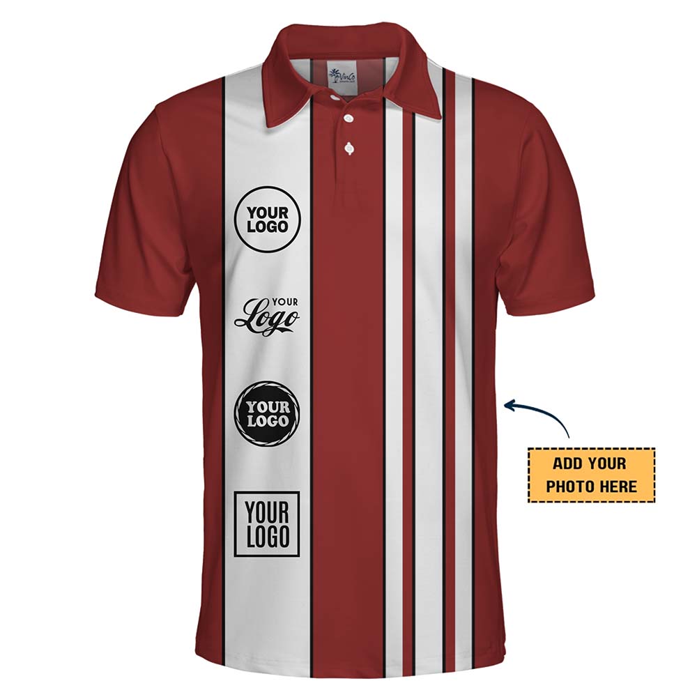 Timeless Stripe Custom Logo Golf Polo Shirt With 4 Logos