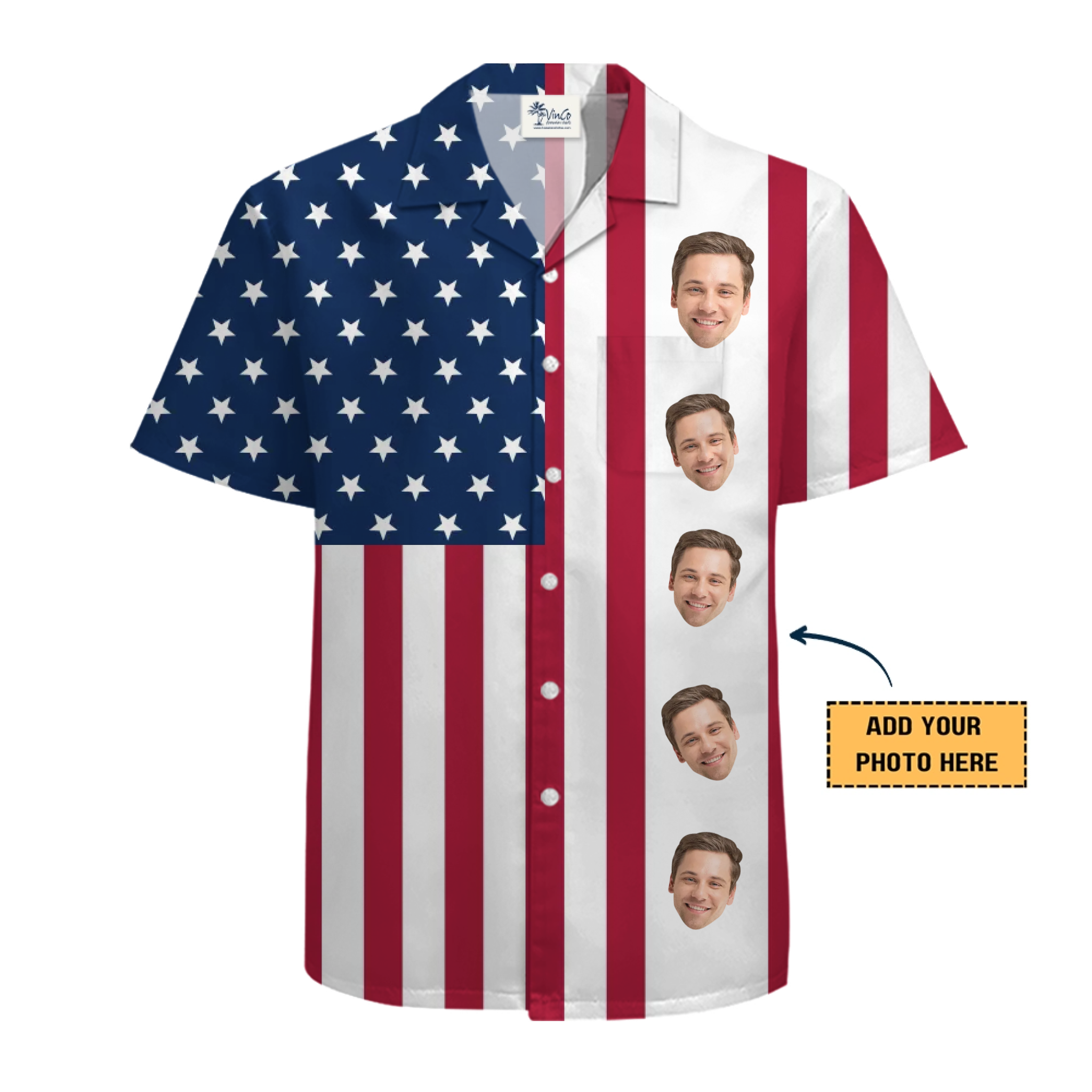 [Live Preview] Custom Face USA Flag Hawaiian Shirt