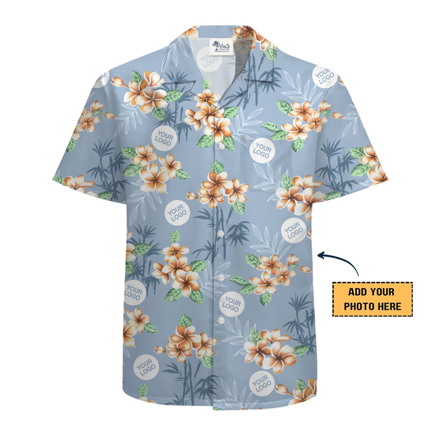 Logo Customized Bamboo Hibiscus Pattern Hawaiian Shirt