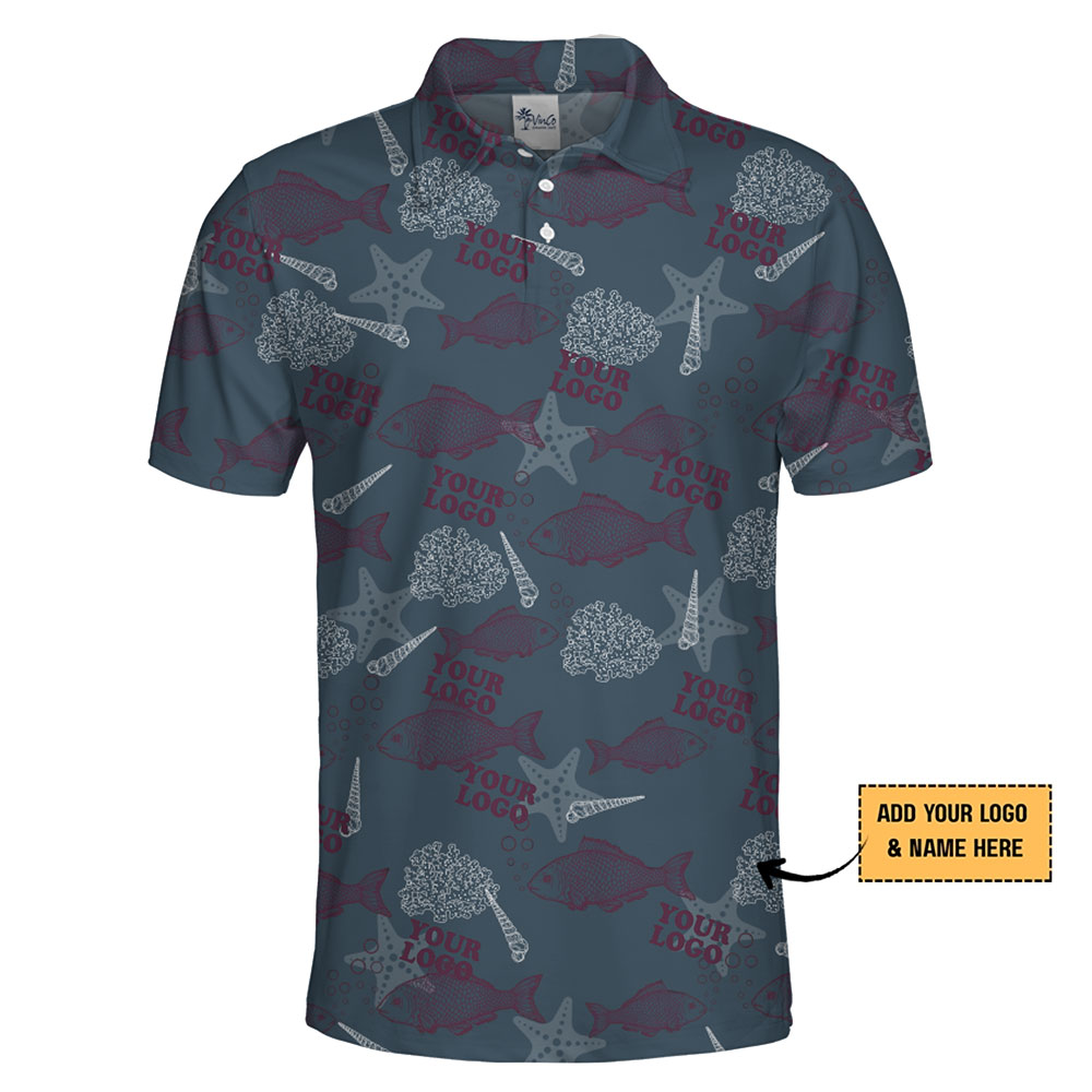 Premium Custom Polo with Ocean Life Print and Logo Integration