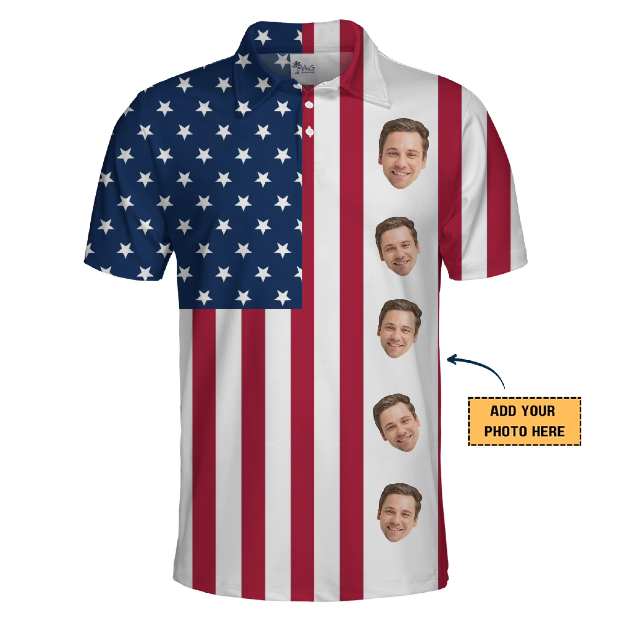 [Live Preview] Custom Face USA Flag Polo Shirt