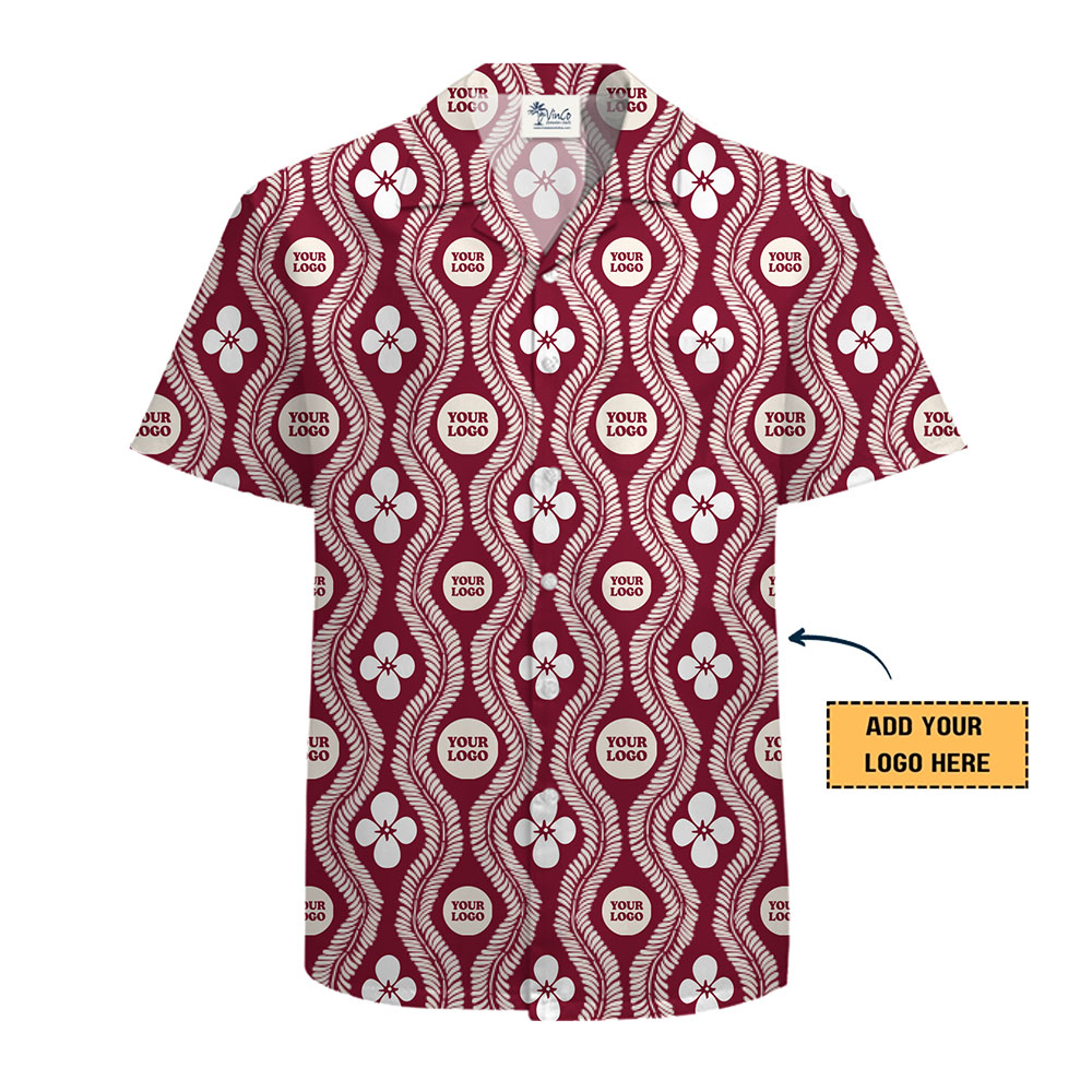 Customizable Red Hawaiian Shirt with White Flowers