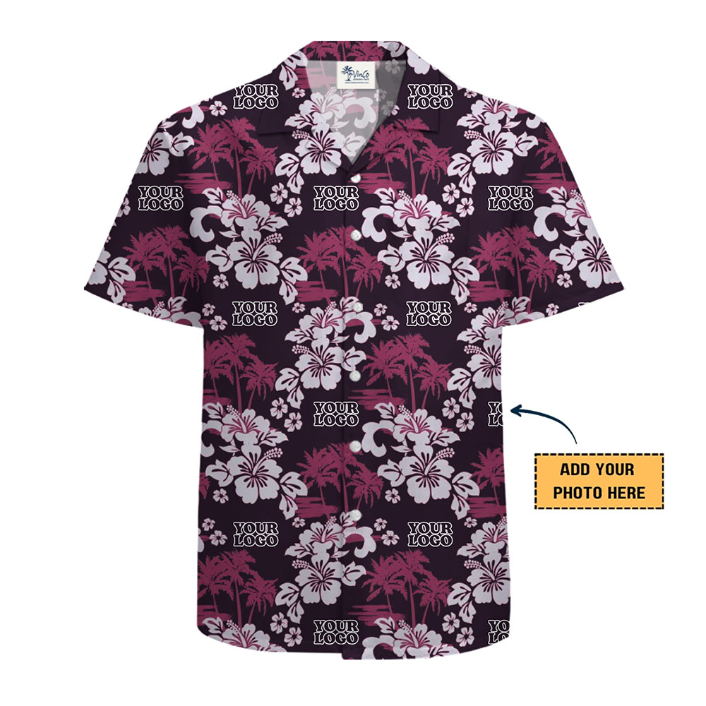 Personalized Hibiscus and Palm Tree Hawaiian Shirt for Branding