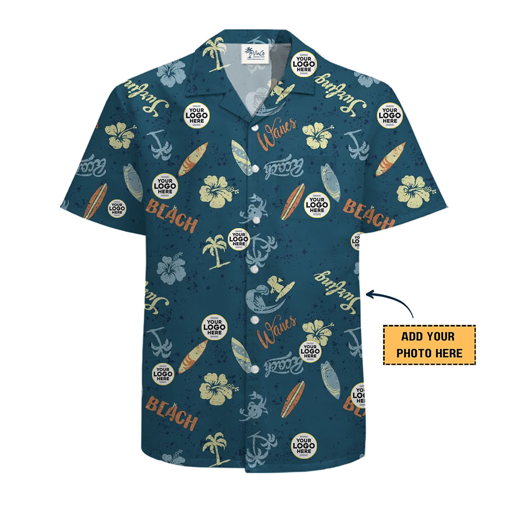 Custom Logo Hawaiian Shirt with Surf and Beach Design