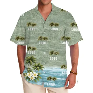 [Live Preview] Custom Logo Tropical Palm Beach Hawaiian Shirt