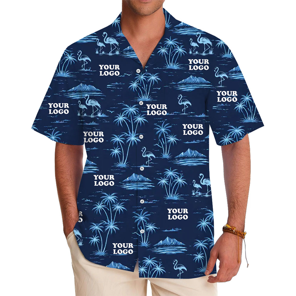 Custom Tropical Palm And Flamingo Hawaiian Shirt with Logo - variant image 1
