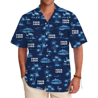 Custom Tropical Palm And Flamingo Hawaiian Shirt with Logo